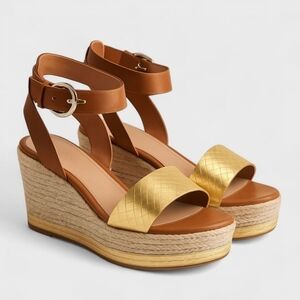 MARC FISHER Jenia Boho Croc Embossed Platform Wedge Espadrille Sandal Size 9.5